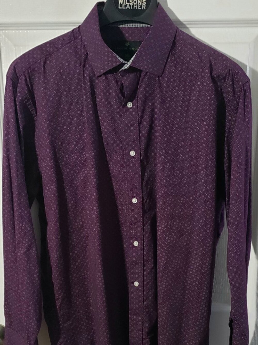 MENS BRISTOL & BULL BURGUNDY WHITE GOLD CIRCLES SLIM FIT SHIRT SIZE L